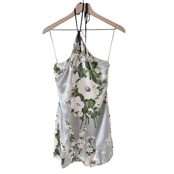 Reformation Green Floral Poppie Silk Dress In Tarragon - Picture 2 of 11